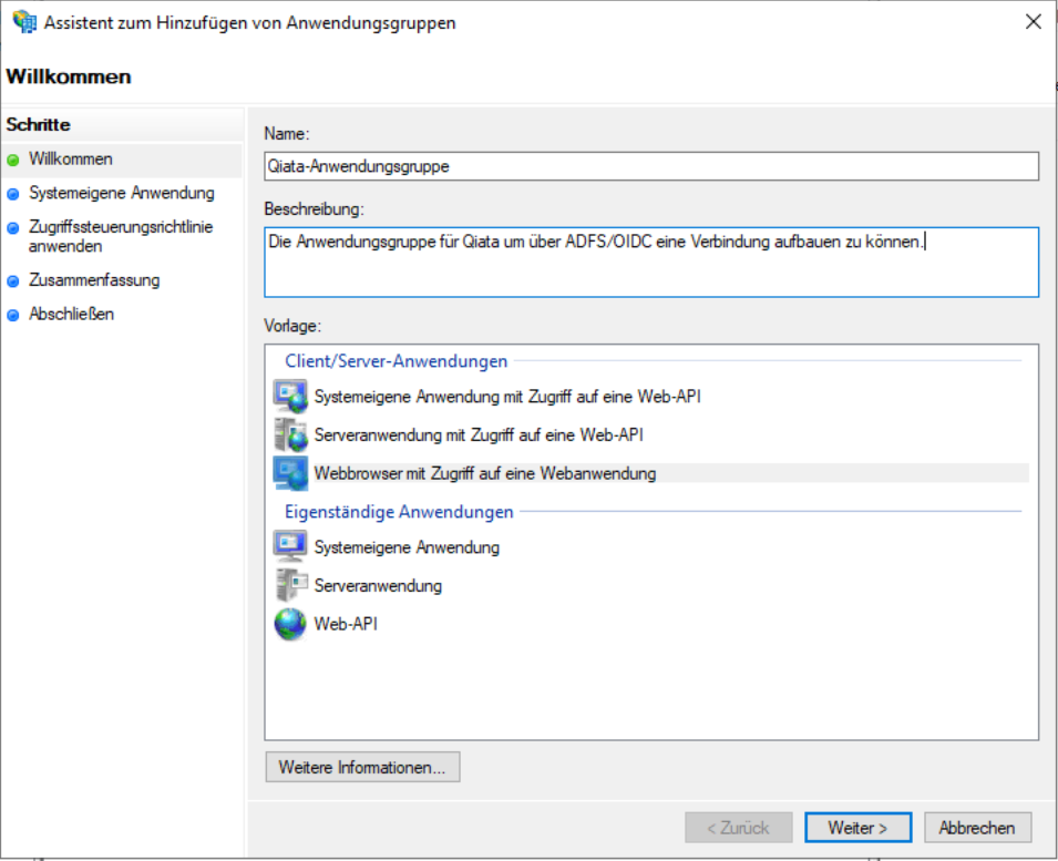 Anwendungsgruppen Assistent