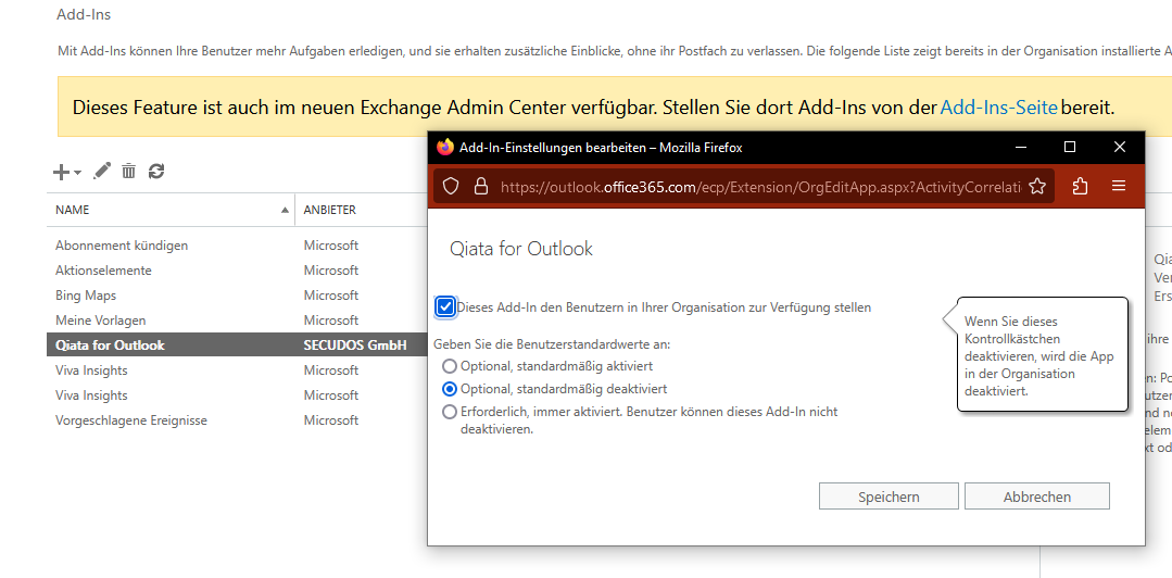 Change settings of Exchange app