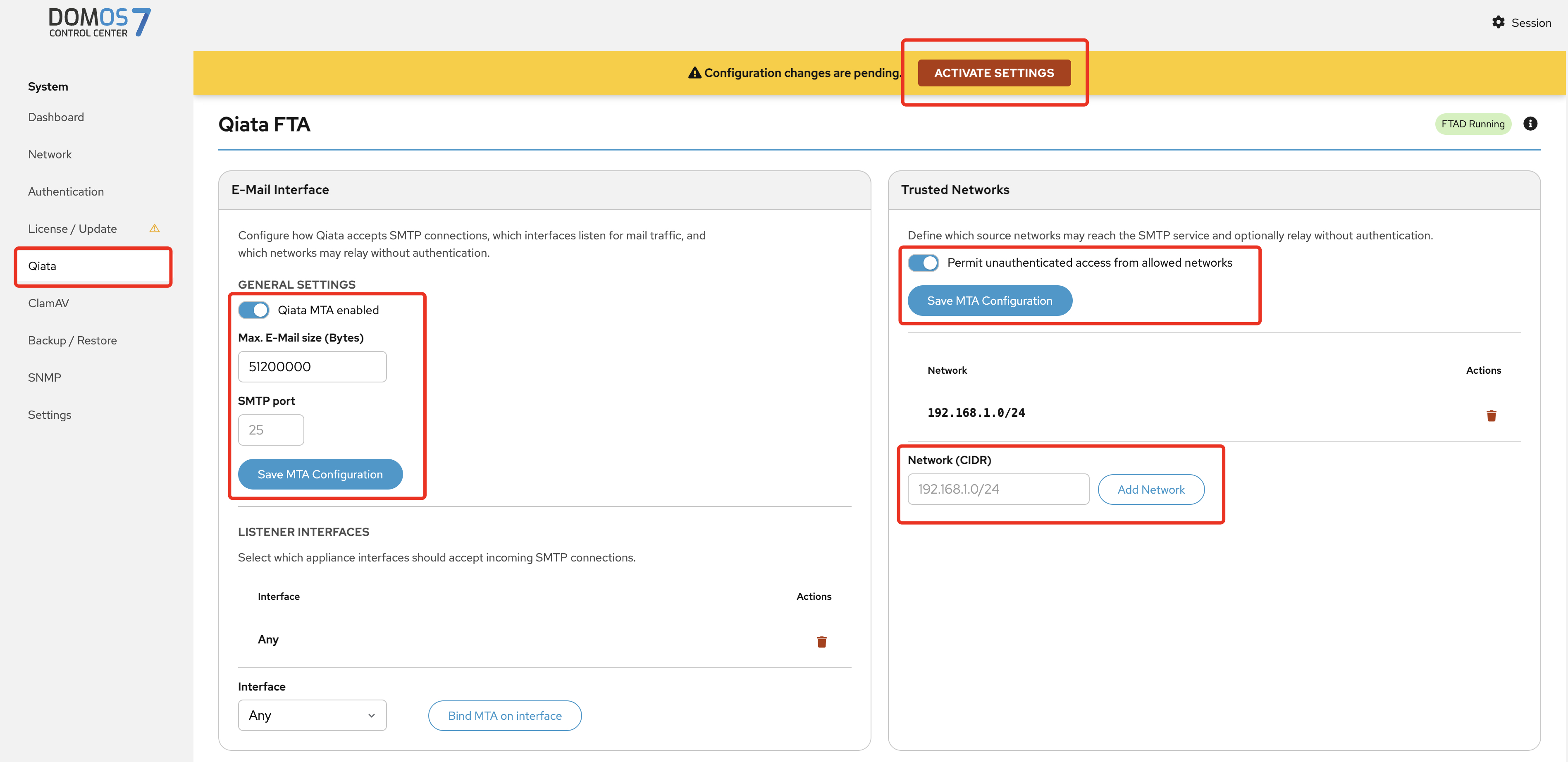 Enable FTA MTA
