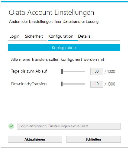 Qiata Einstellungen Konfigurations Reiter
