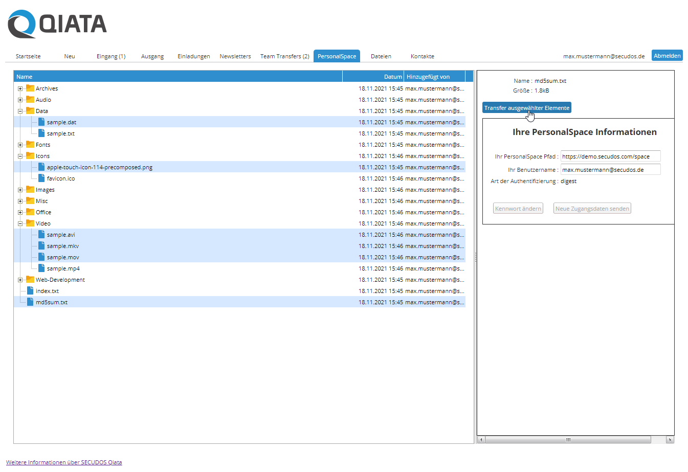 Transfer selected items
