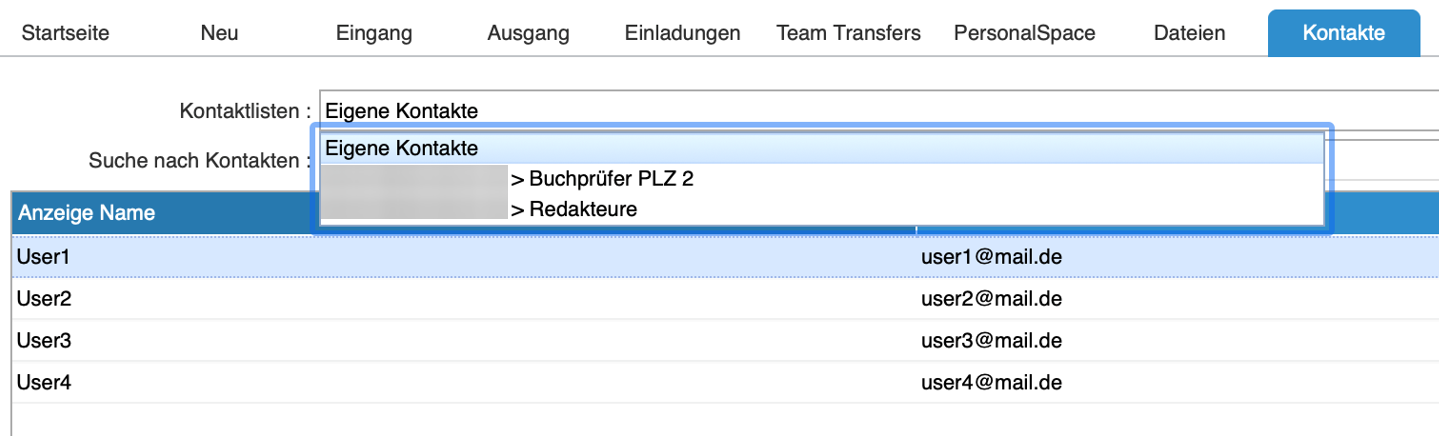 Contact Lists Drop Down Box