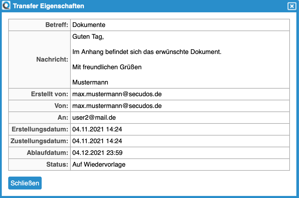 Transfer Properties of a File