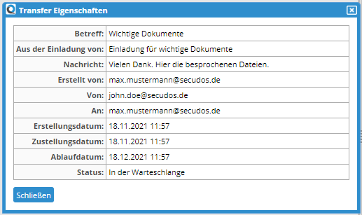 Transfer Properties dialog