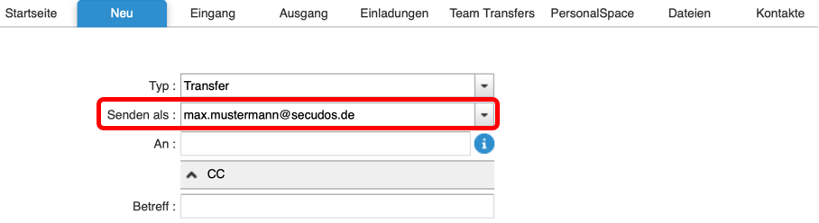 New Transfer with Send As option