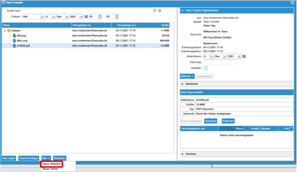 TeamTransfer Page for Owner