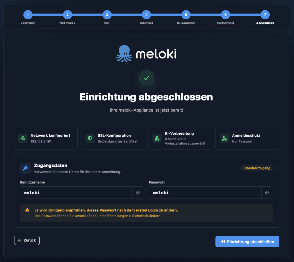 Abschluss der Einrichtung