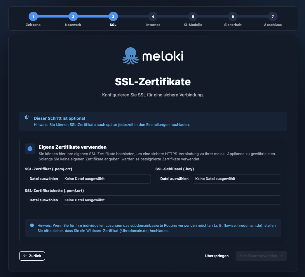 SSL-Zertifikate hochladen