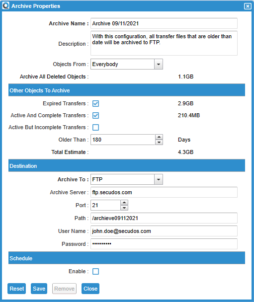 Archive Properties Page