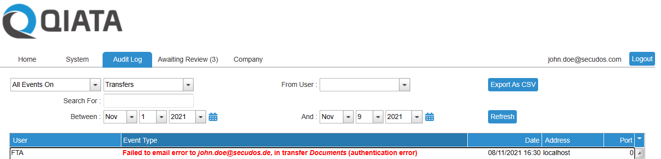 Email Delivery Failure Log