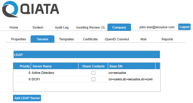 Company Server Settings