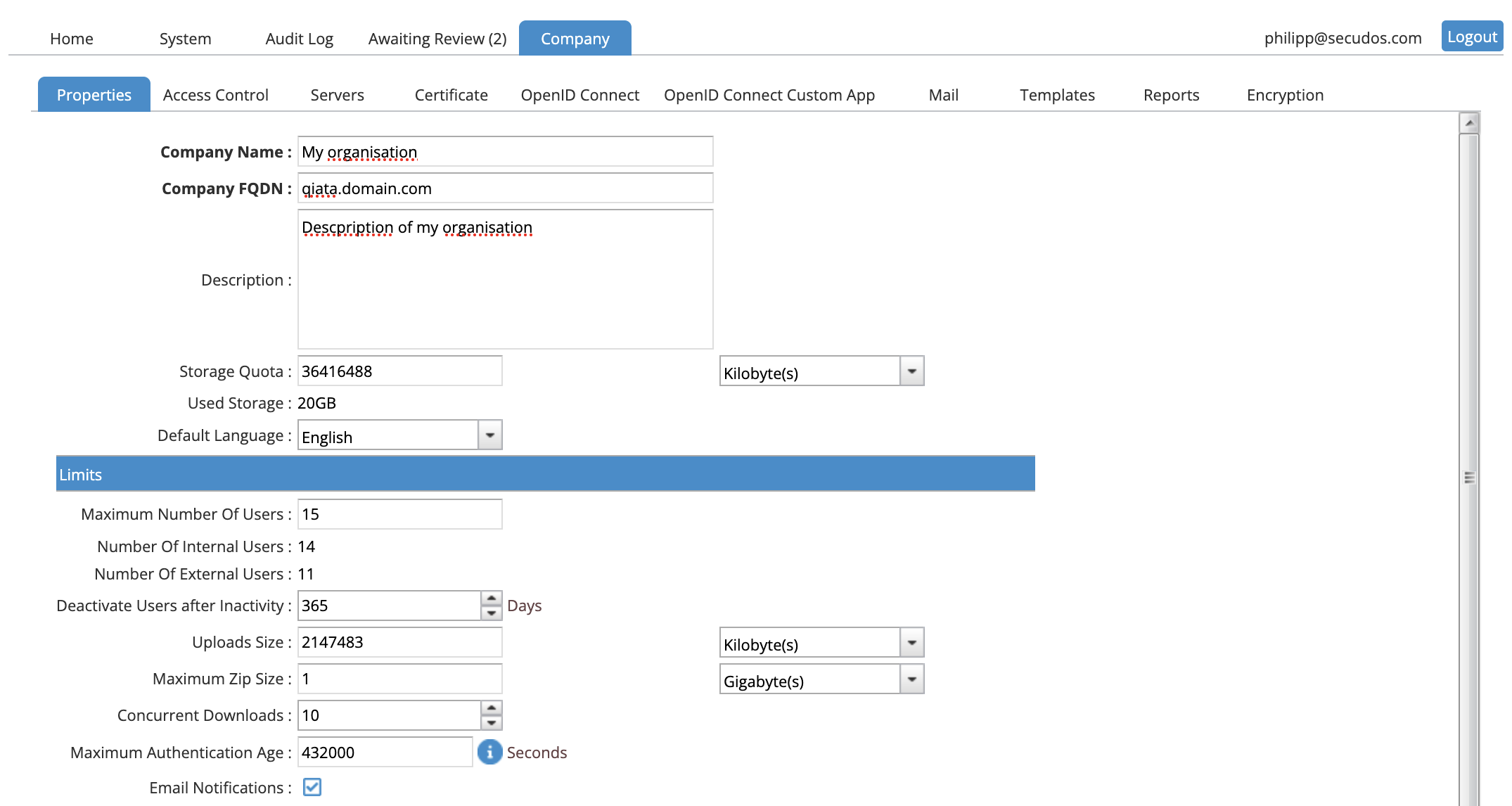 Company Properties Page
