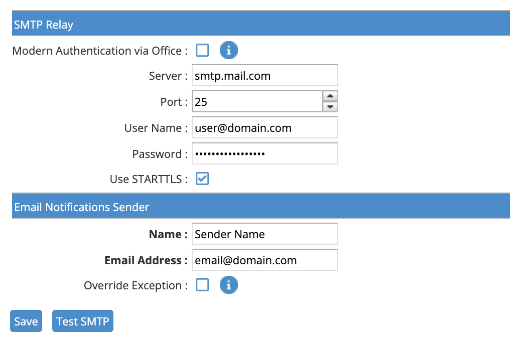 SMTP Server Settings