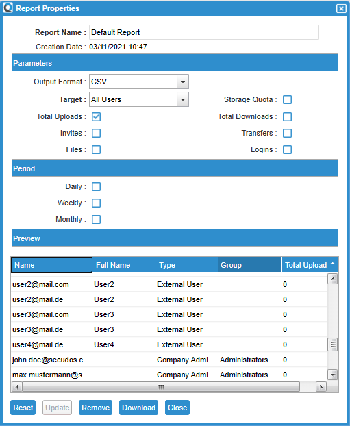 Report Properties Page Example