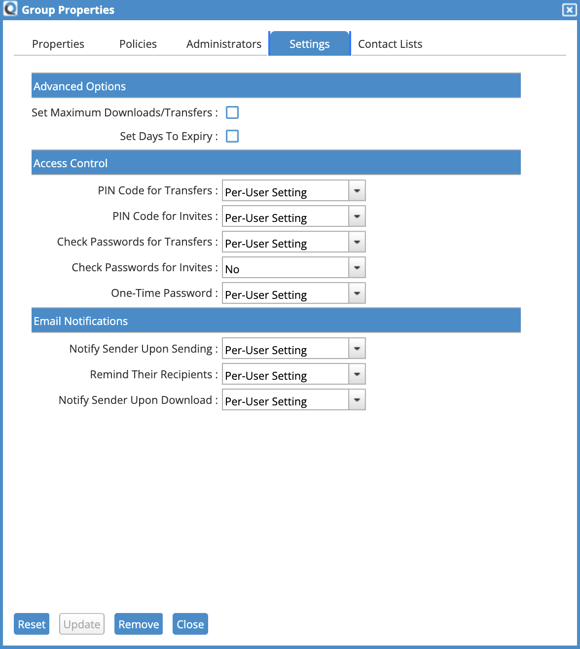 User Settings Dialog