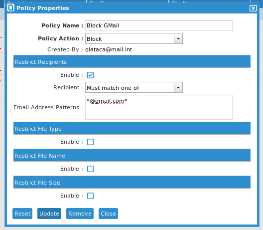 Policy Properties Dialog