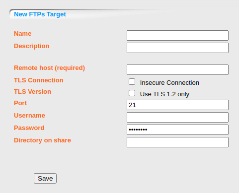 DOMOS6 BackupNG New FTPS Target