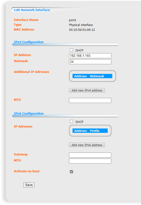DOMOS6 Edit Network Interfaces