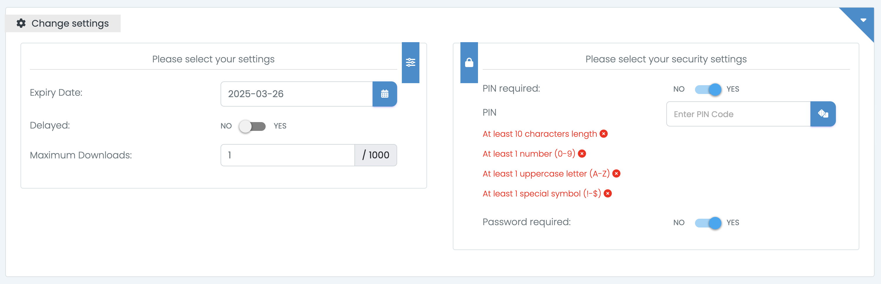 Transfer Settings in SDC