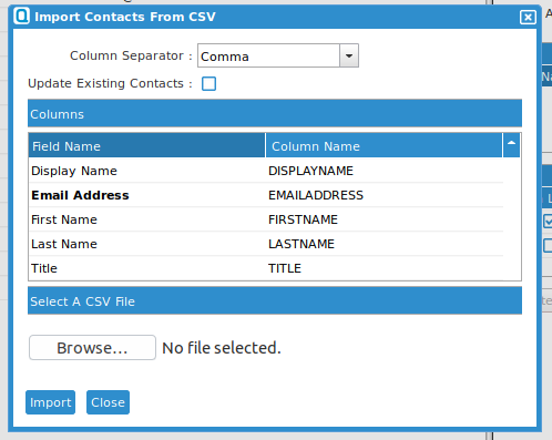 Import Contacts Dialog Box